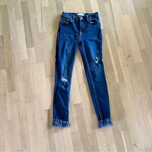 Free People Distressed Blue Jeans with Frayed Hem